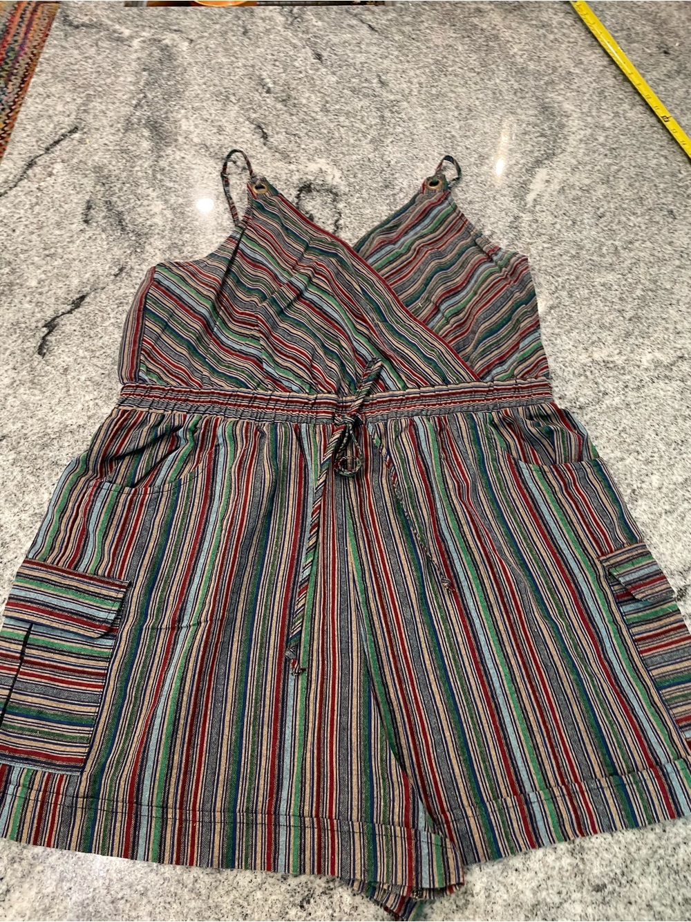 wild fable Multicolor Striped Romper with Red, Blue & Green Accents (XL)